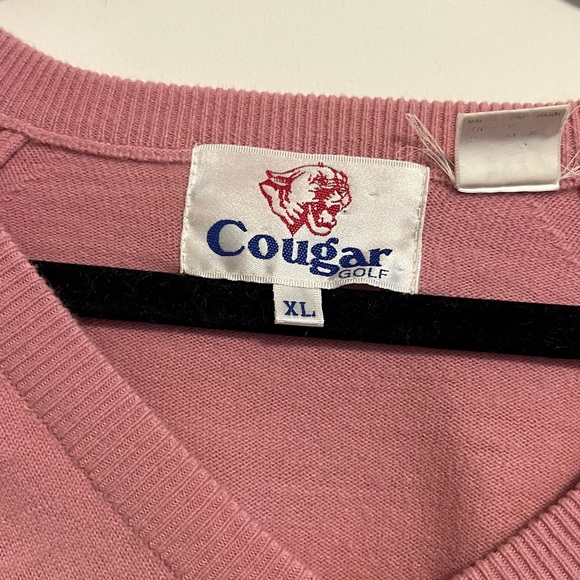 Pink Wool sweater V neck Golf style sweater with relaxed fit VIntage V Neck - Picture 5 of 9